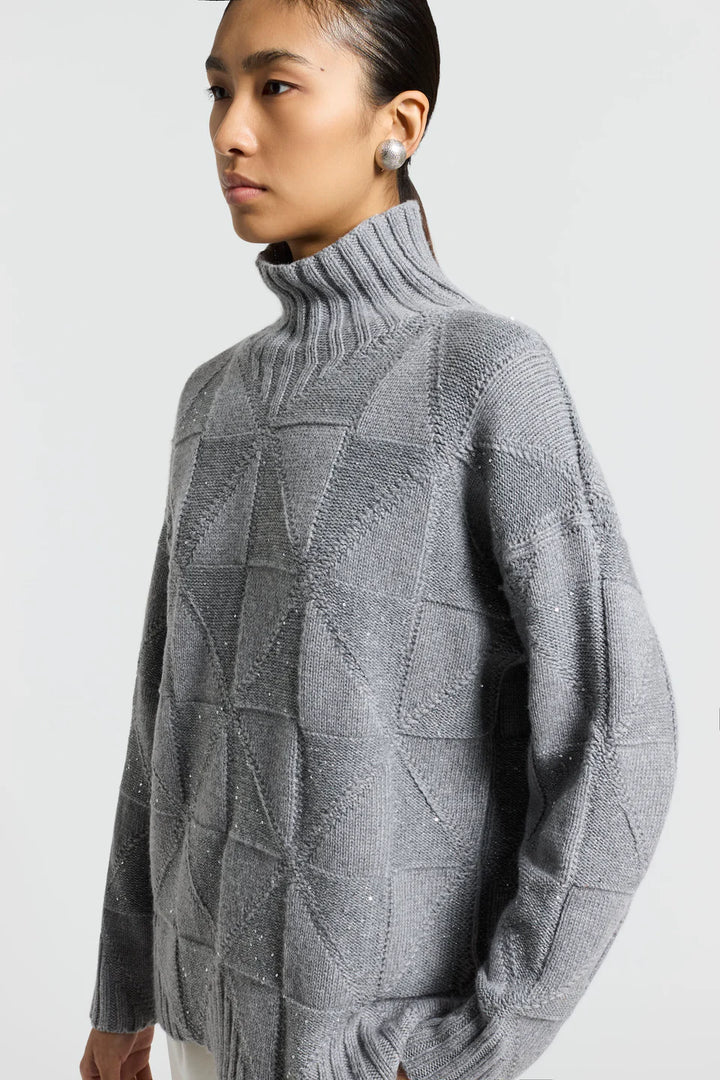 Inlaid sweater with lurex and sequins - Stone Grey