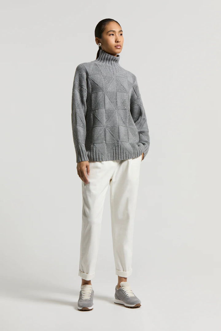 Inlaid sweater with lurex and sequins - Stone Grey