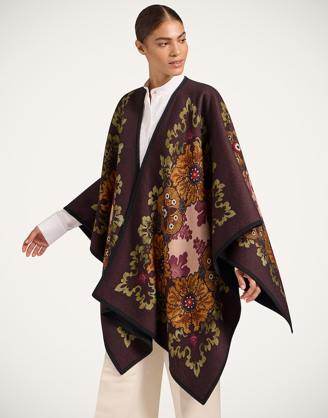Soul Poncho - Bounty Placée Burgundy in Baize Wool