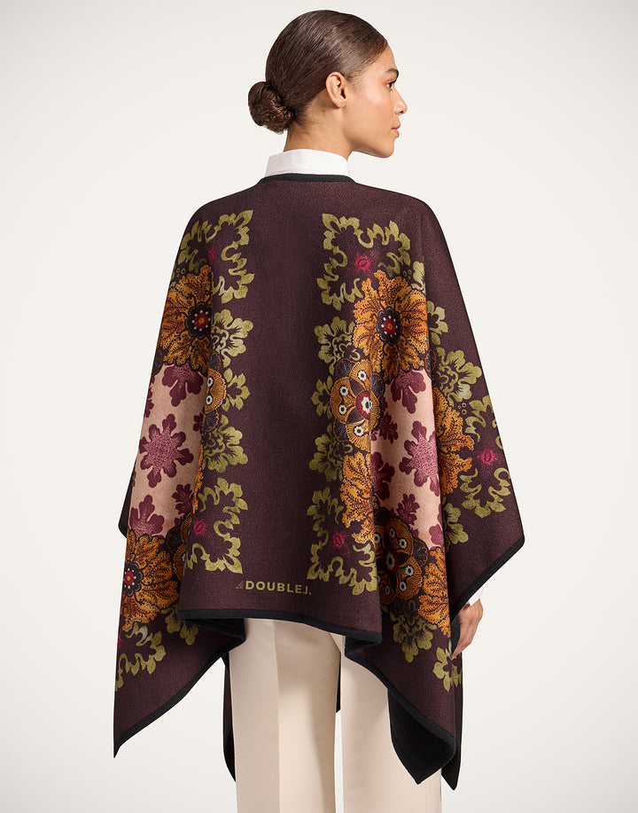 Soul Poncho - Bounty Placée Burgundy in Baize Wool