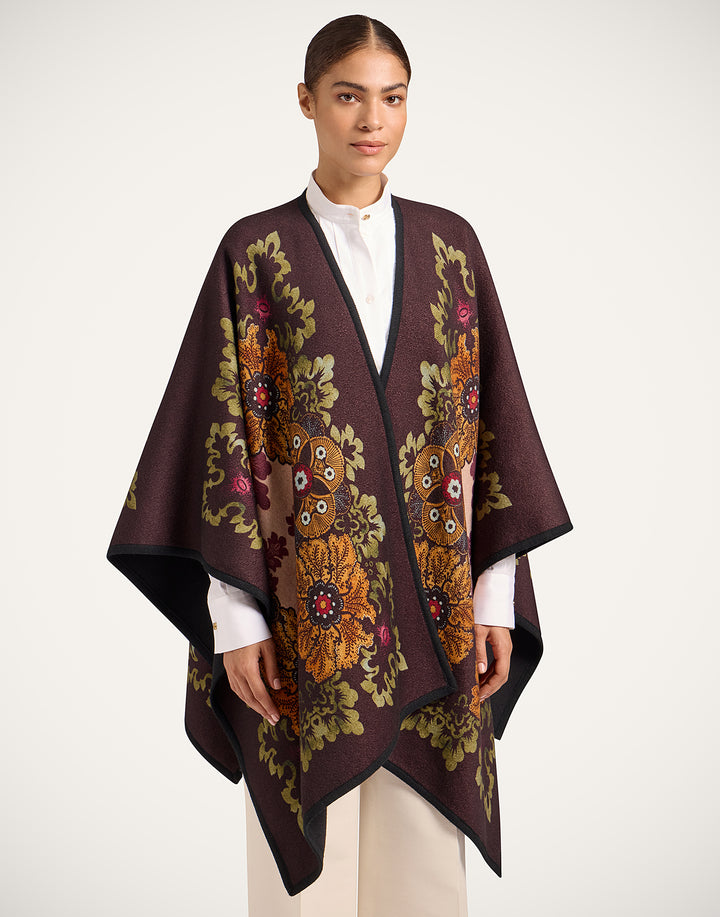 Soul Poncho - Bounty Placée Burgundy in Baize Wool