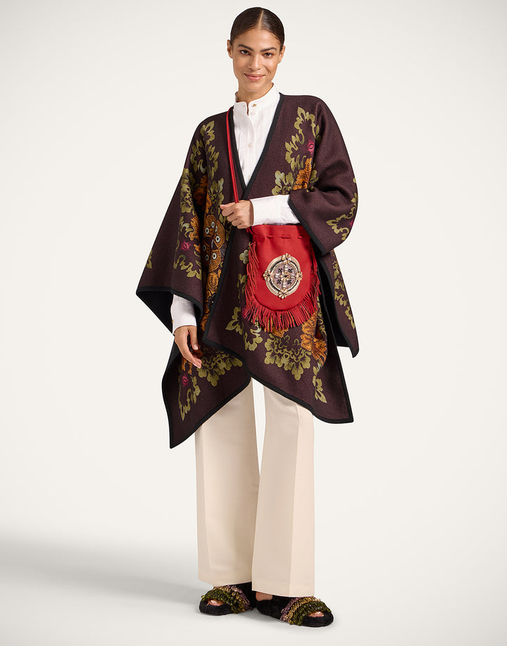 Soul Poncho - Bounty Placée Burgundy in Baize Wool