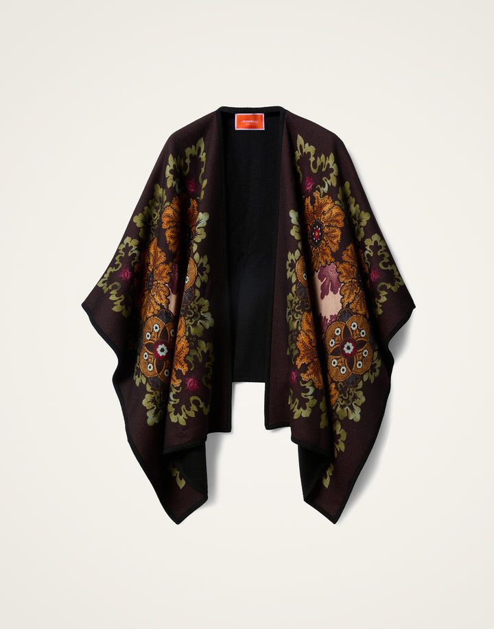 Soul Poncho - Bounty Placée Burgundy in Baize Wool