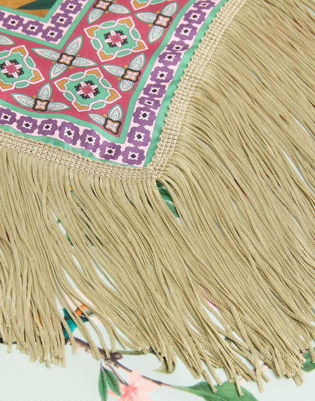 Reversible Fringe Foulard 90 - Zooflora Placée Light Blue in Silk Twill