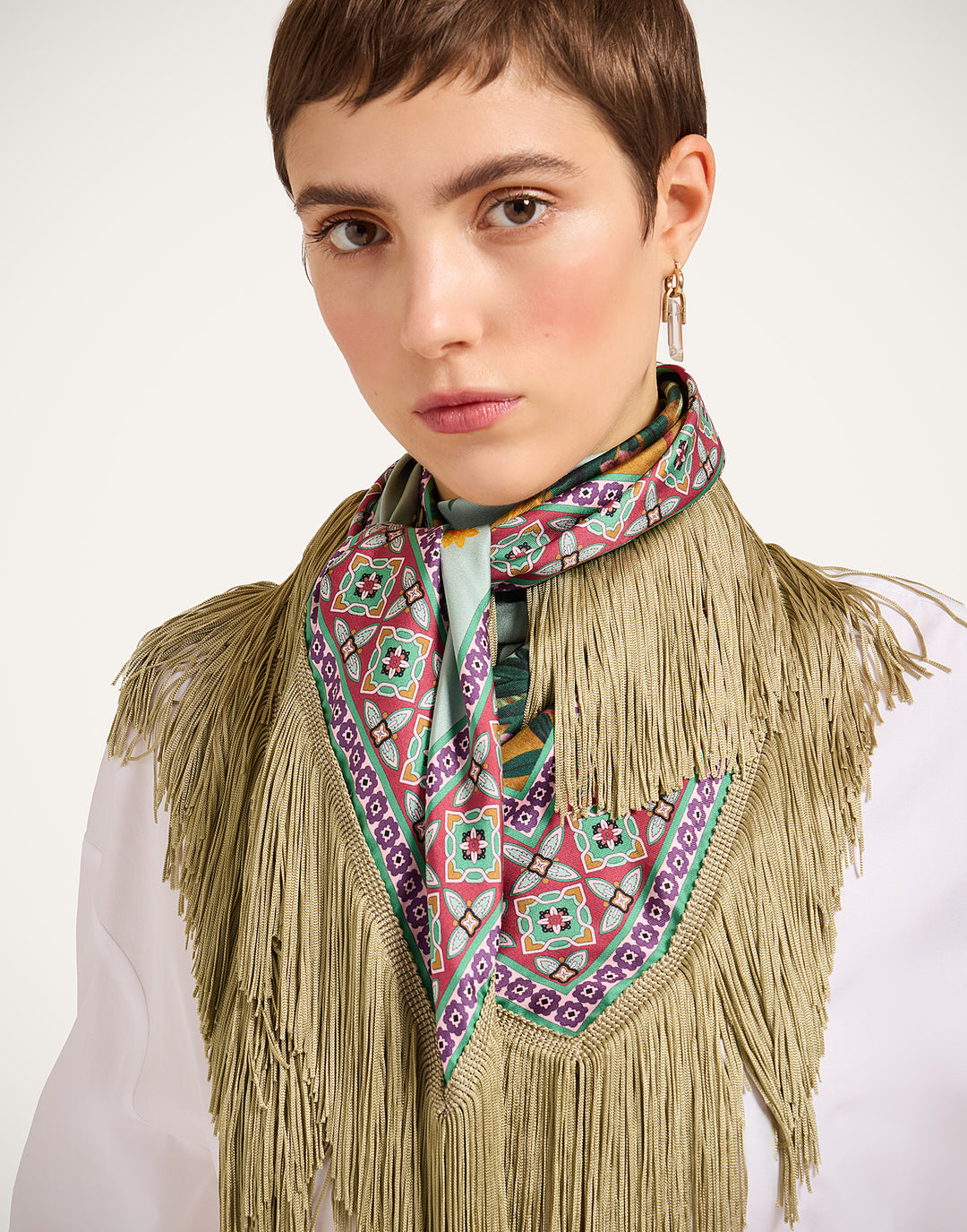 Reversible Fringe Foulard 90 - Zooflora Placée Light Blue in Silk Twill