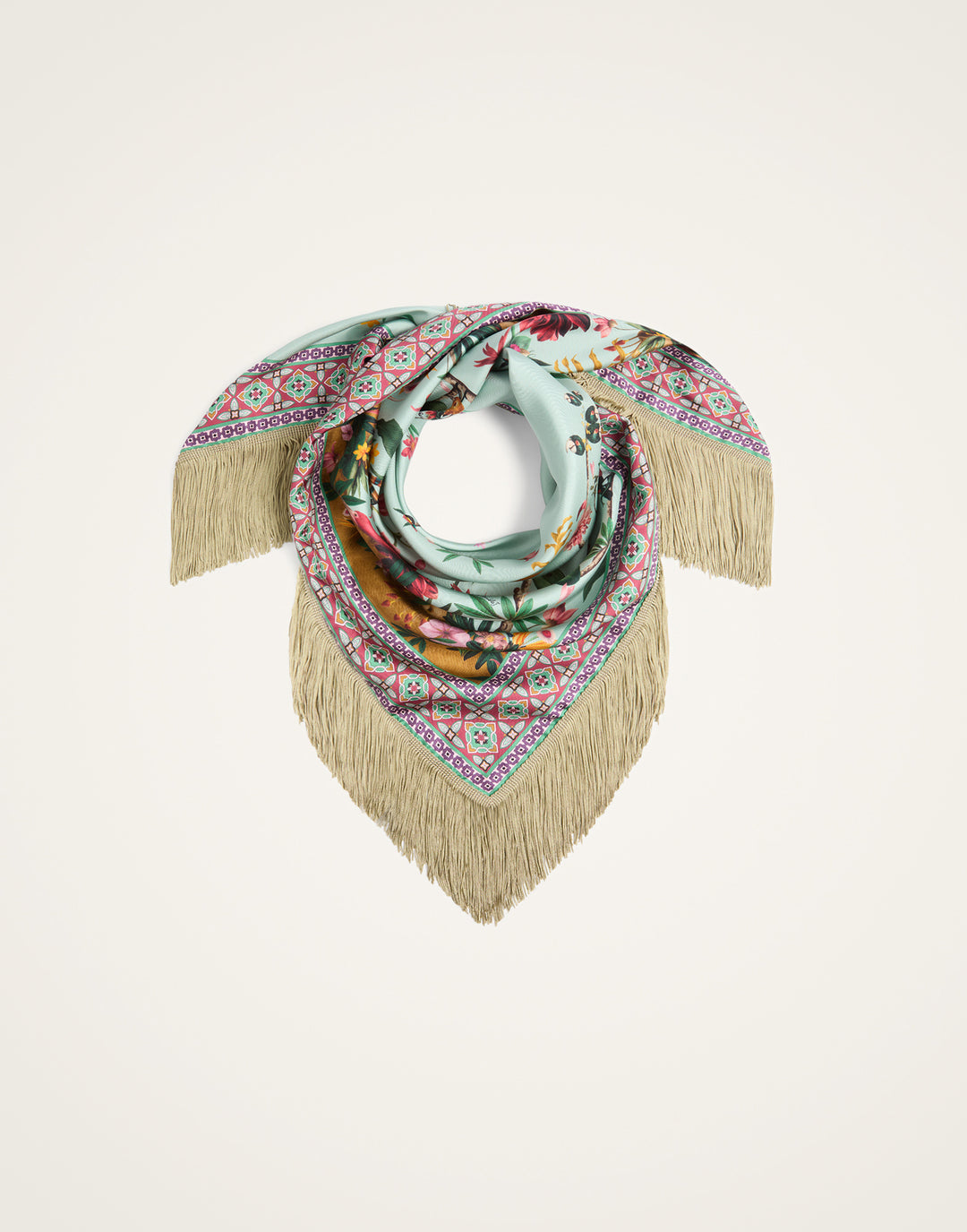 Reversible Fringe Foulard 90 - Zooflora Placée Light Blue in Silk Twill