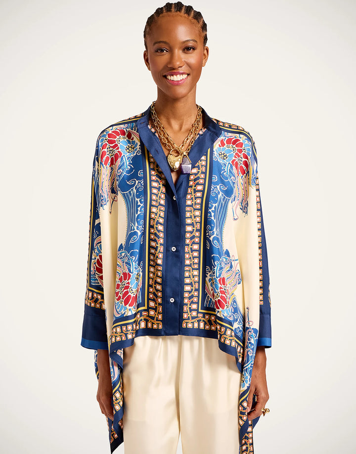 FOULARD SHIRT - Lemuria Placée Blue in Silk Twill