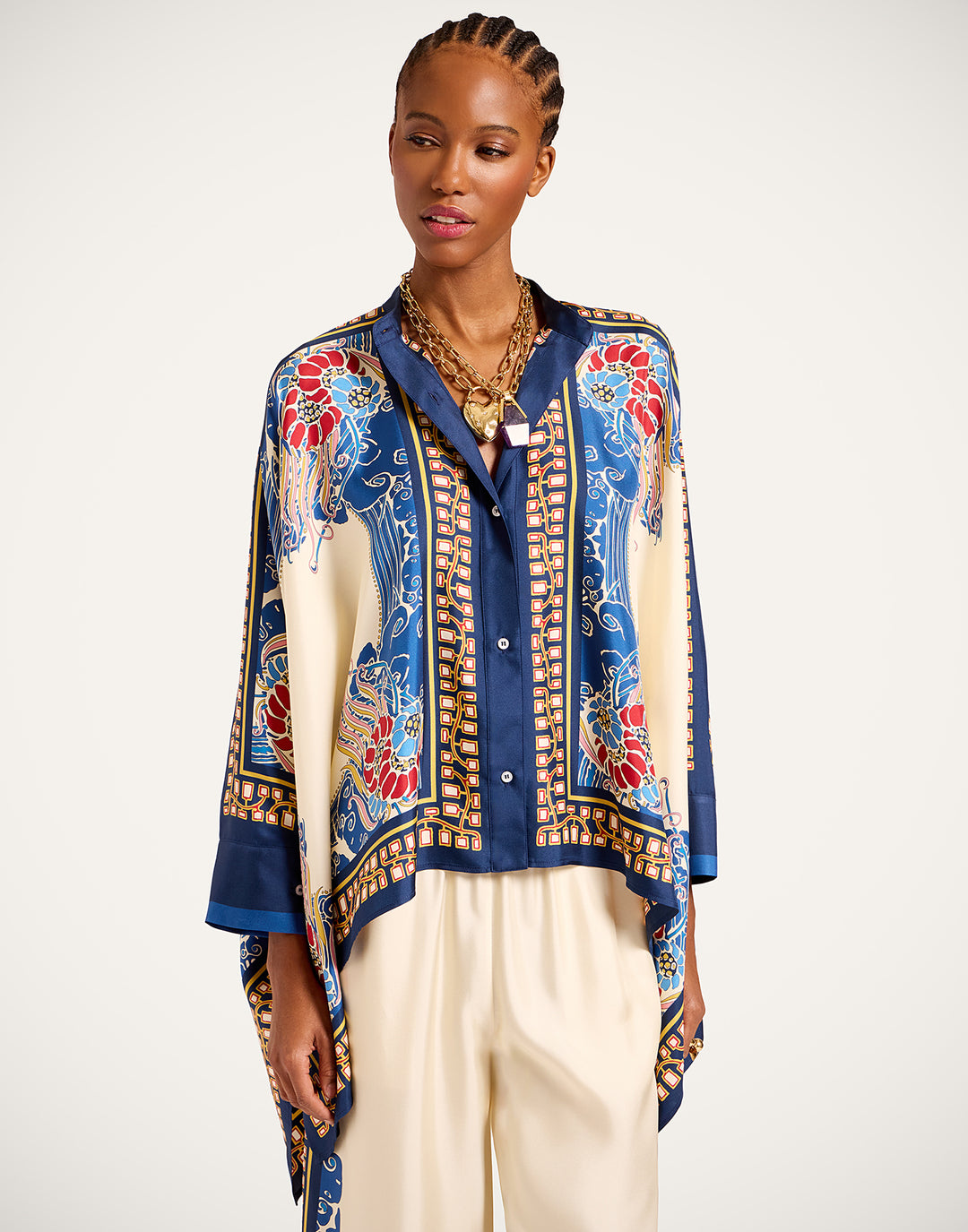 FOULARD SHIRT - Lemuria Placée Blue in Silk Twill
