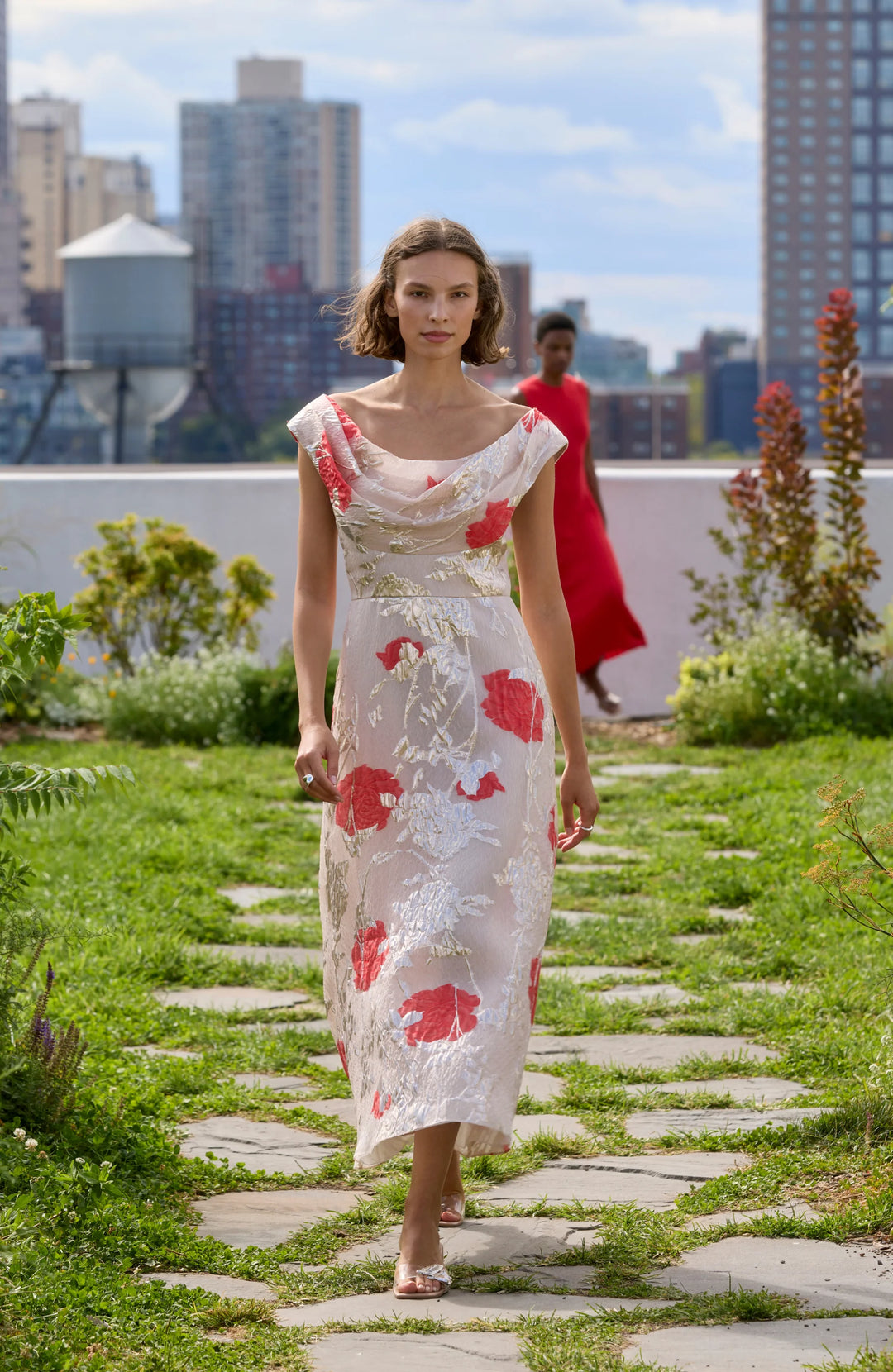 Floral Fil Coupe Draped Dress - Pink Multi