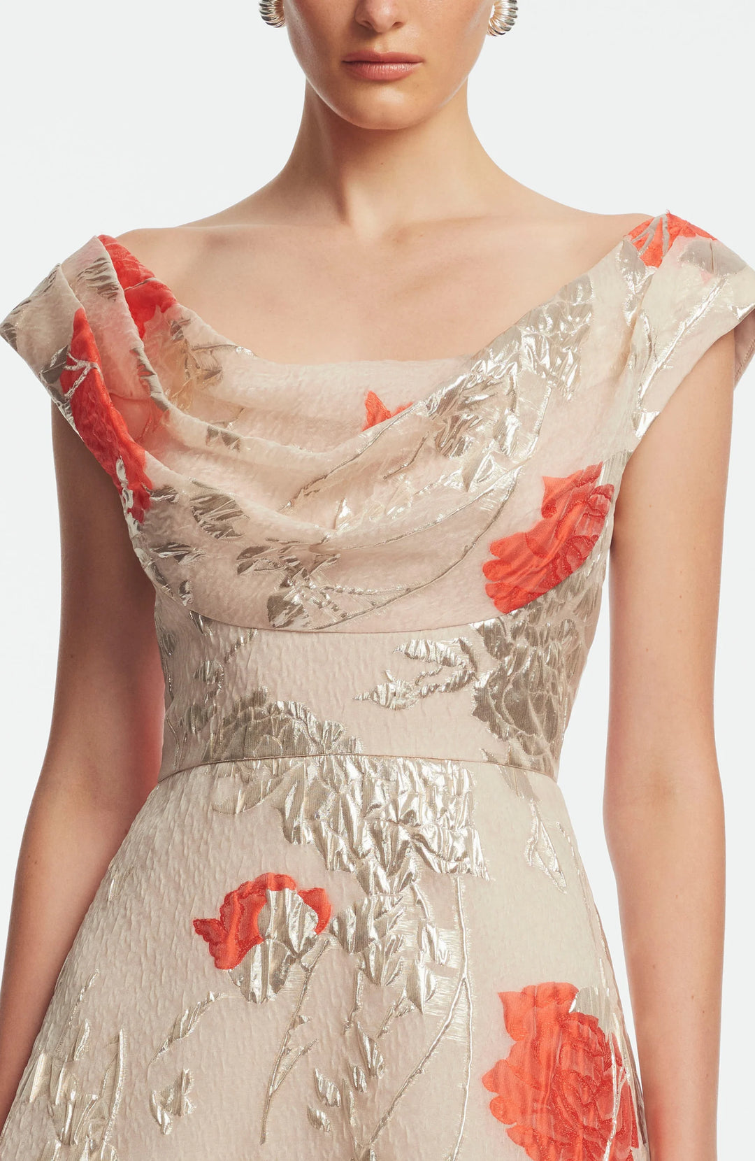 Floral Fil Coupe Draped Dress - Pink Multi