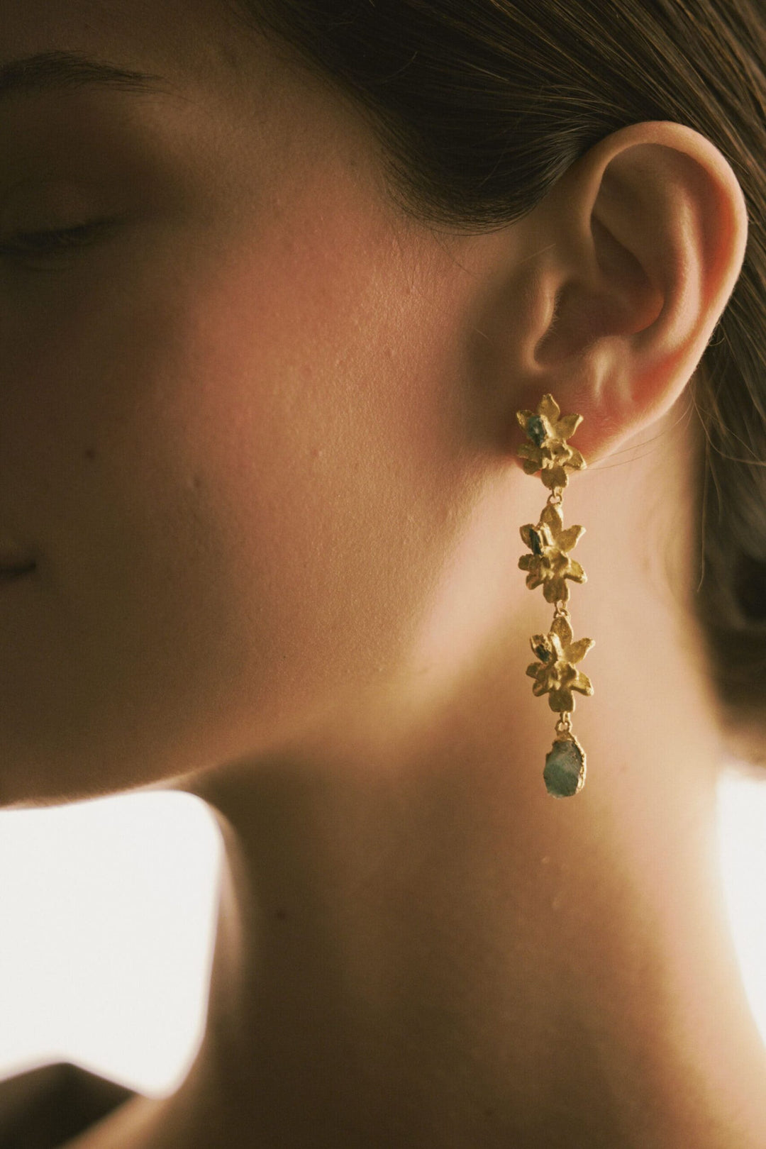 Sigmatoxtalis Orchid & Rough Emerald Earrings