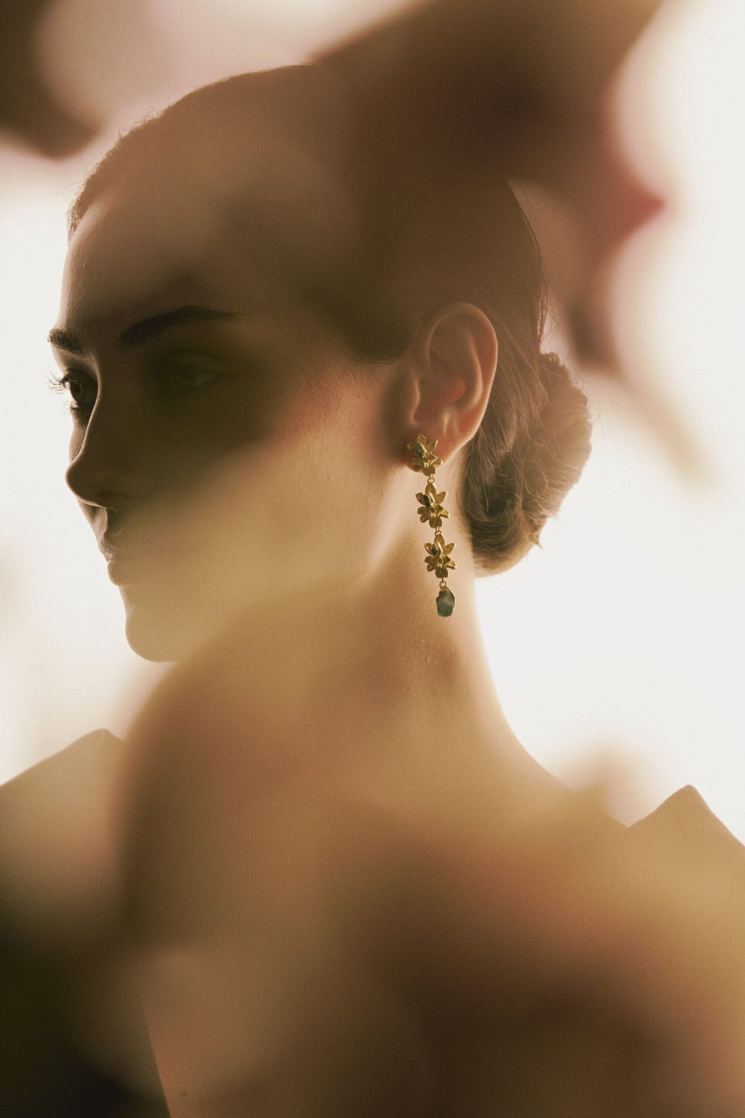 Sigmatoxtalis Orchid & Rough Emerald Earrings