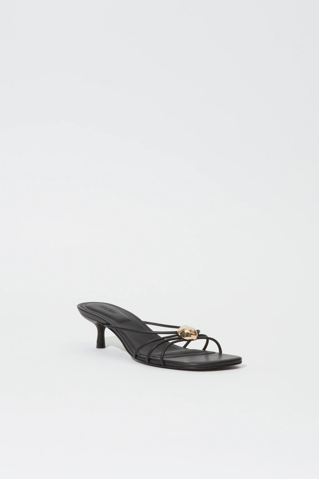 Amaya Leather Strappy Kitten Heel - Black