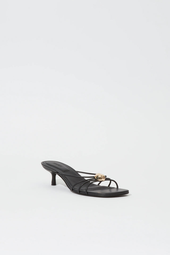 Amaya Leather Strappy Kitten Heel - Black