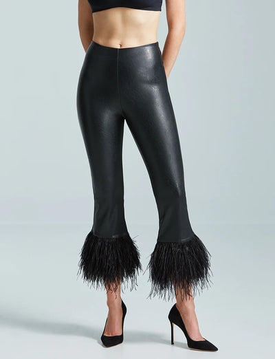 Cropped Faux Leather Feather Legging - Black