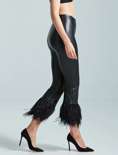 Cropped Faux Leather Feather Legging - Black