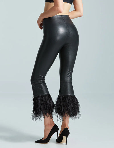 Cropped Faux Leather Feather Legging - Black