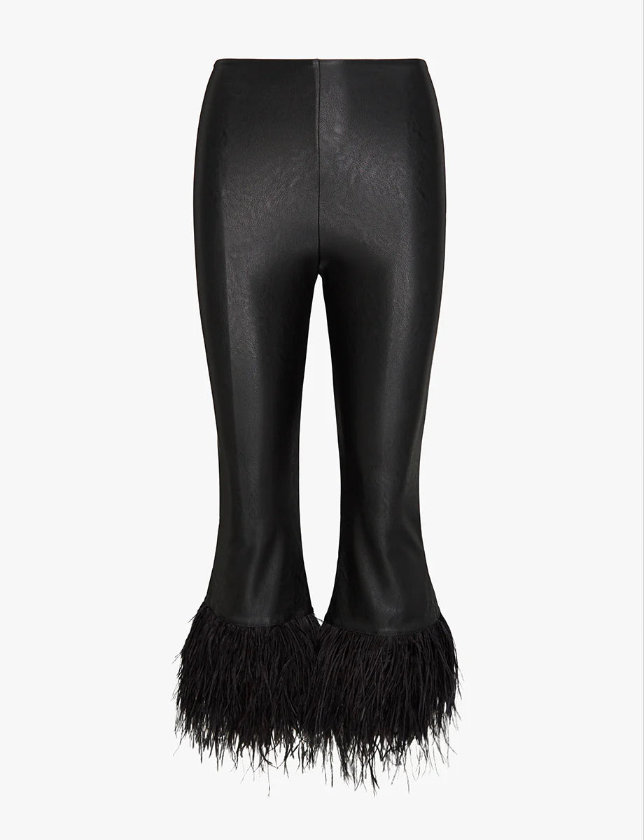 Cropped Faux Leather Feather Legging - Black