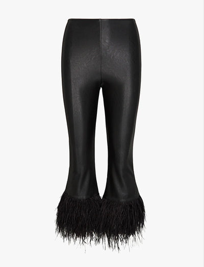 Cropped Faux Leather Feather Legging - Black