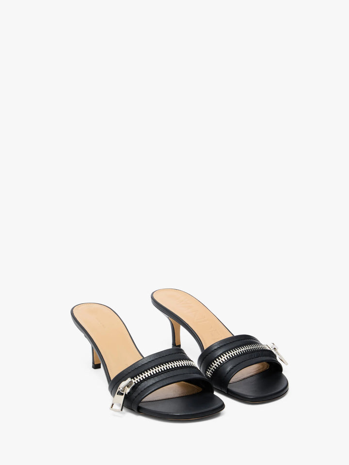 LEATHER BIKER HEEL SANDAL - Black