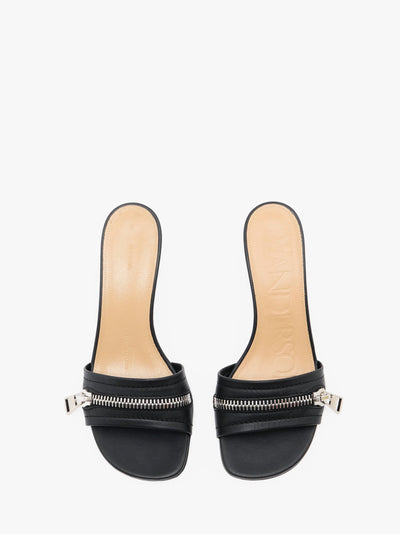LEATHER BIKER HEEL SANDAL - Black