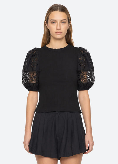 DAHLIA EYELET COMBO TEE - Black