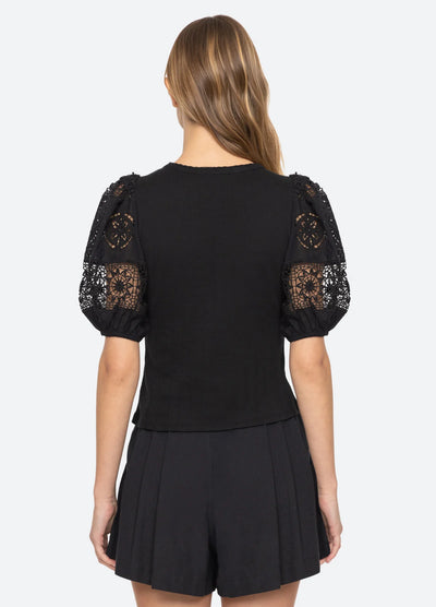 DAHLIA EYELET COMBO TEE - Black