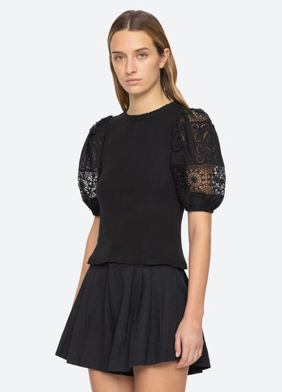 DAHLIA EYELET COMBO TEE - Black
