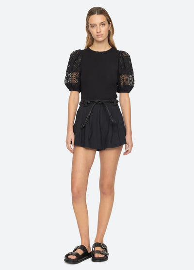 DAHLIA EYELET COMBO TEE - Black