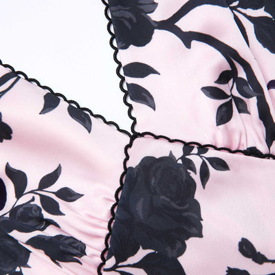 SATIN FLORAL MIDI DRESS - Pink