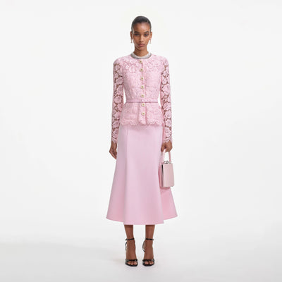 Tailored Lace Midi Dress - Pink