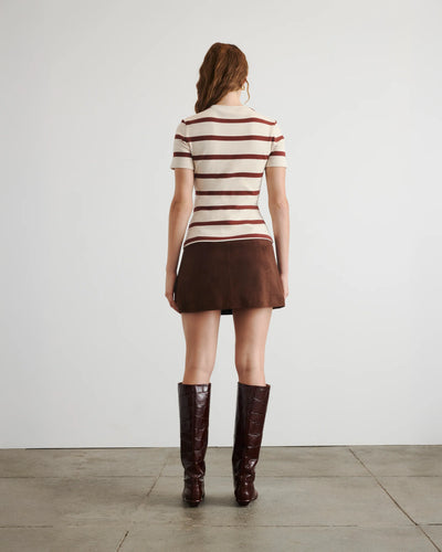 Short Sleeve Carlita Top - CREAM/RAISIN WIDE STRIPE