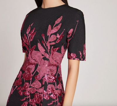 Metallic Jacquard Border Pattern Fit N Flare Dress