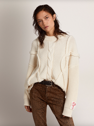 Oversized Braided Motif Sweater - Natural White