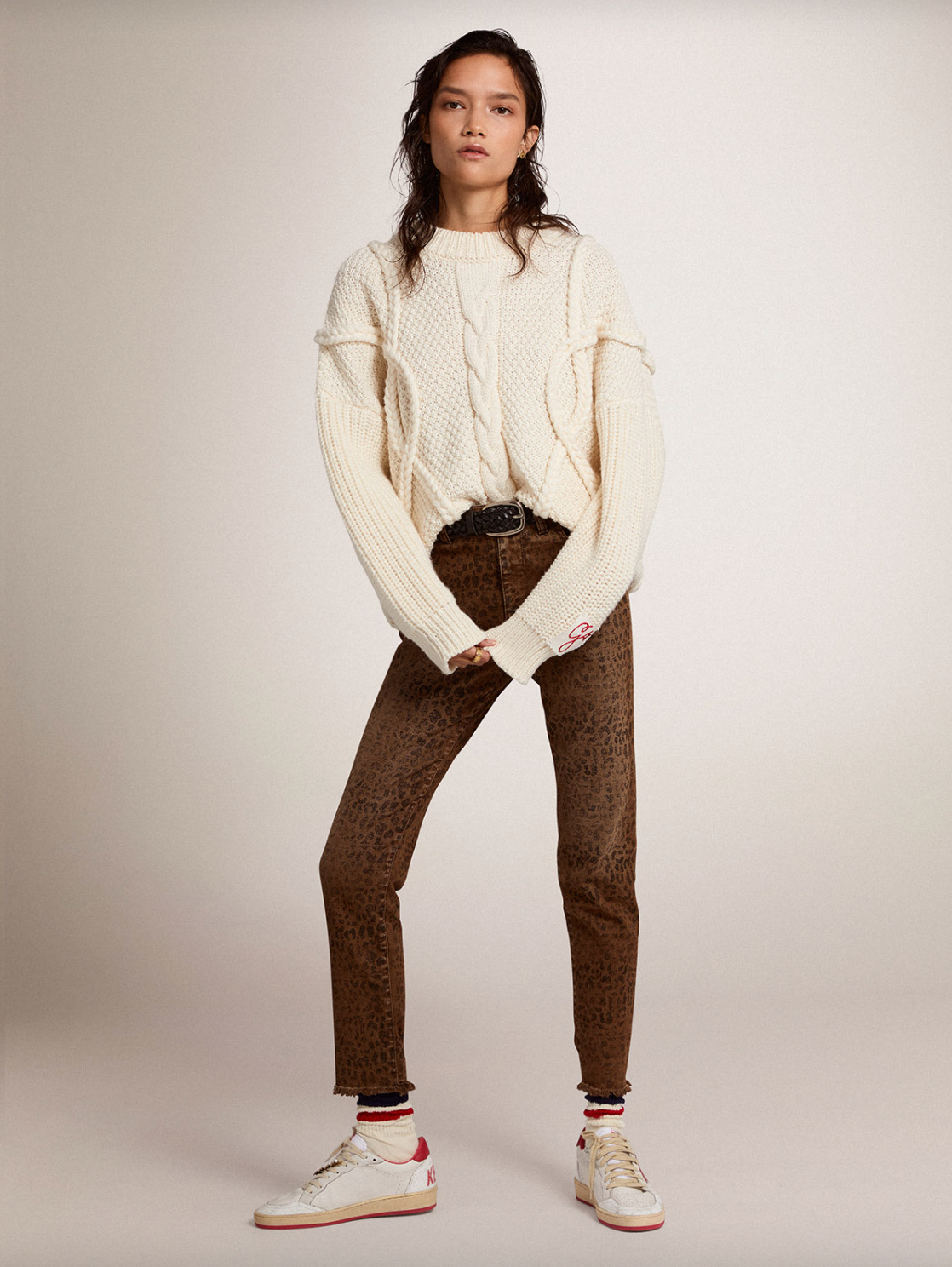 Oversized Braided Motif Sweater - Natural White