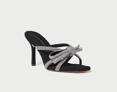 Margi Rhinestone Suede Bow Heel - Black