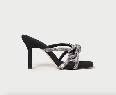 Margi Rhinestone Suede Bow Heel - Black