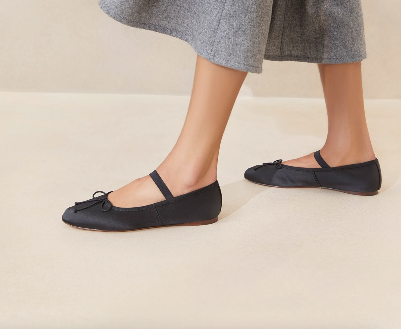 Leonie Satin Ballet Flat - Black