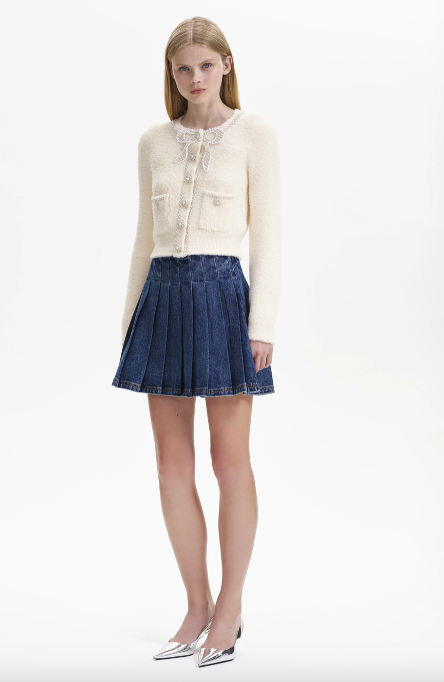 Soft Knit bow Cardigan - Cream