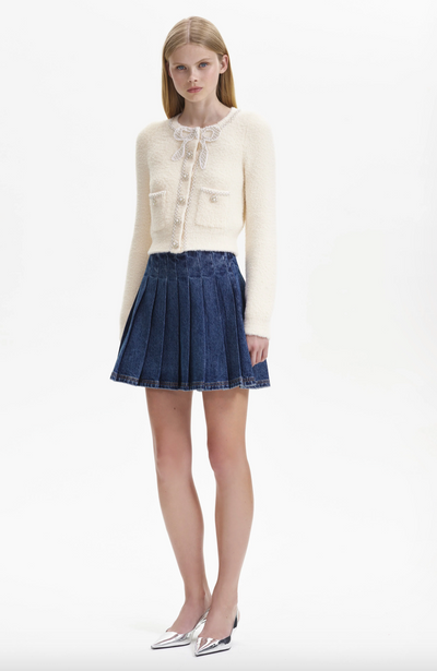 Soft Knit bow Cardigan - Cream