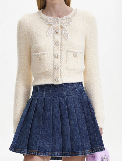 Soft Knit bow Cardigan - Cream