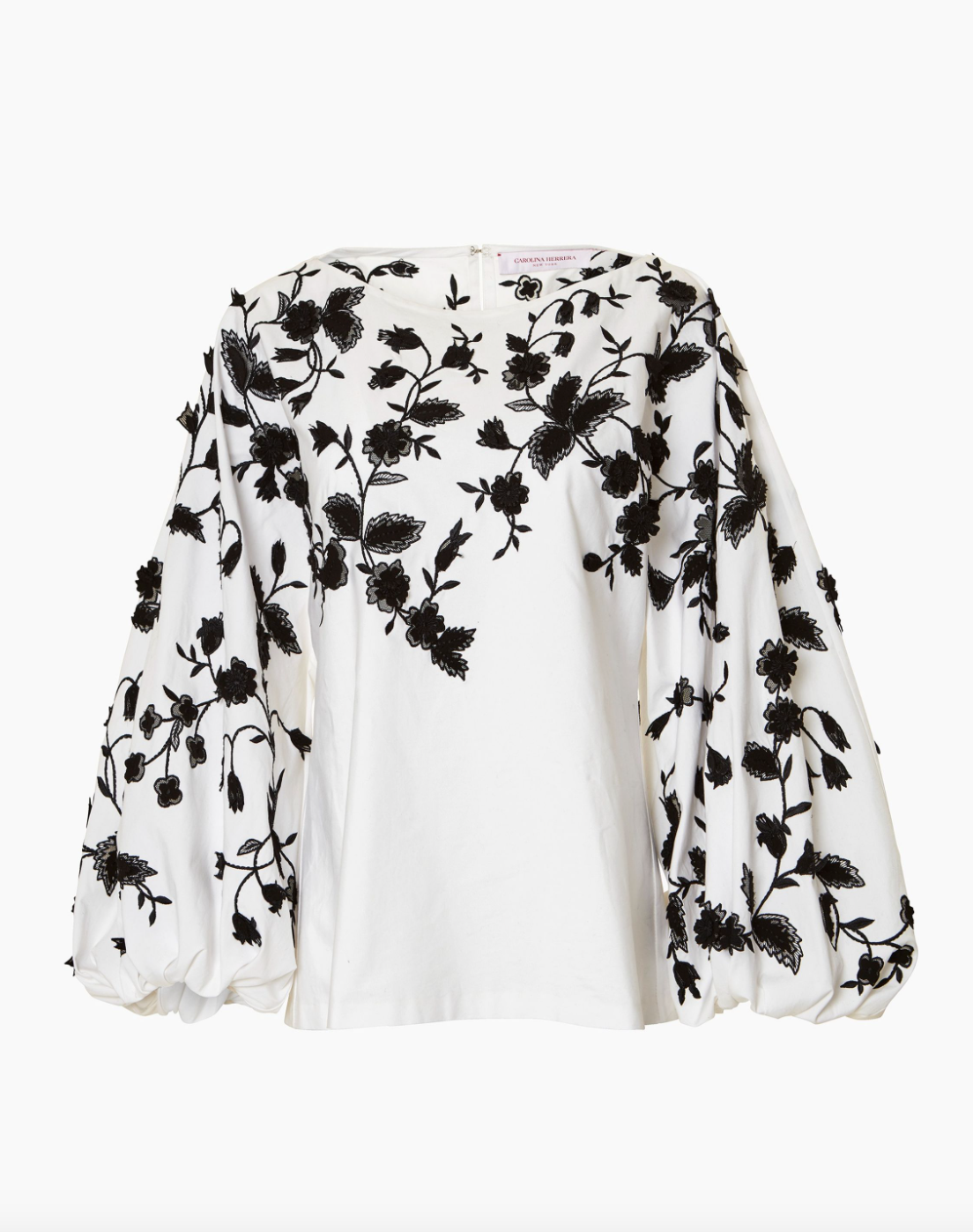 Embroidered Puff Sleeve Blouse - White/Black