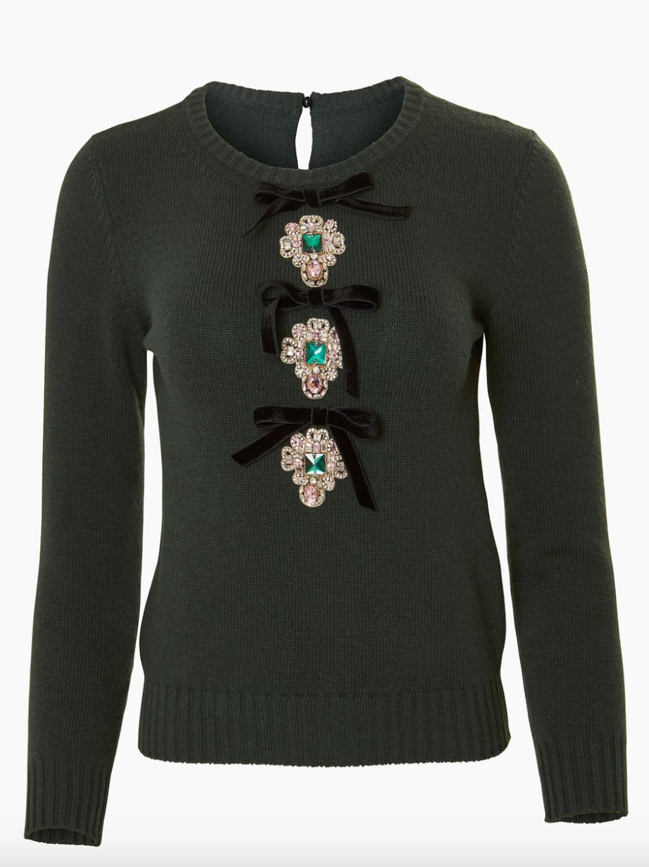 Jewel-Embellished Sweater - Spruce Green