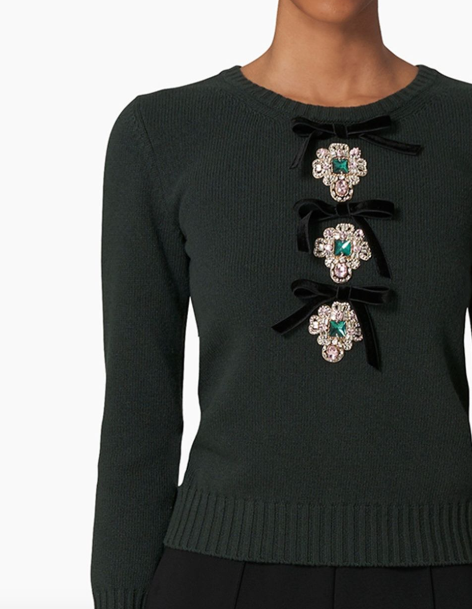 Jewel-Embellished Sweater - Spruce Green
