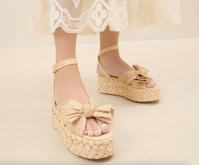 Gaby Natural Pleated Bow Espadrille