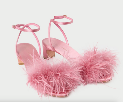 Senna Satin/Feather Sandal - Rose