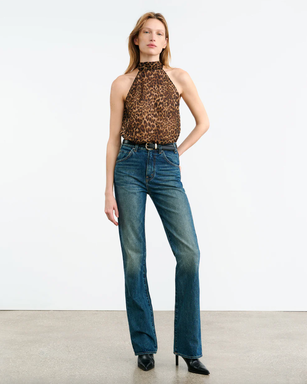 ALLA SILK HALTERNECK TOP - Vintage Leopard Print