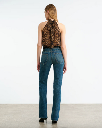 ALLA SILK HALTERNECK TOP - Vintage Leopard Print