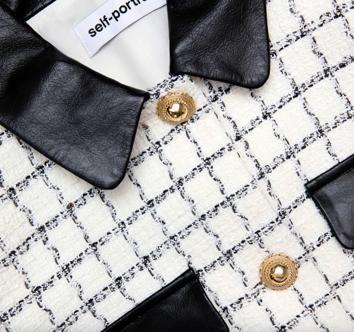 Check Boucle Fur Cuff Jacket - Cream