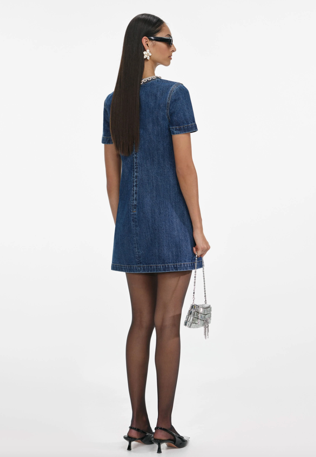 Denim Crystal Trim Mini Dress